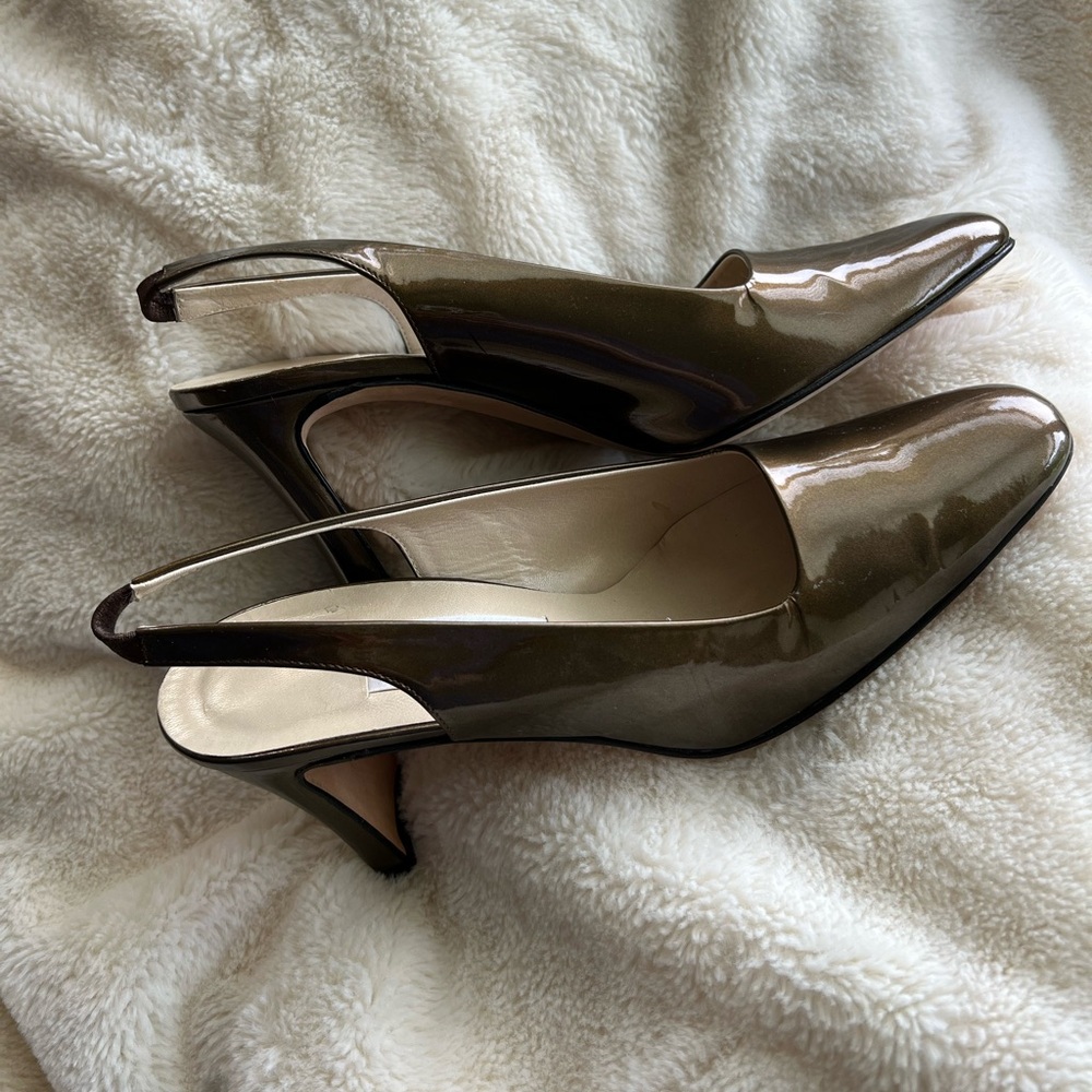 Pancaldi Satin Slingback Muted Gold Heels Made in Italy